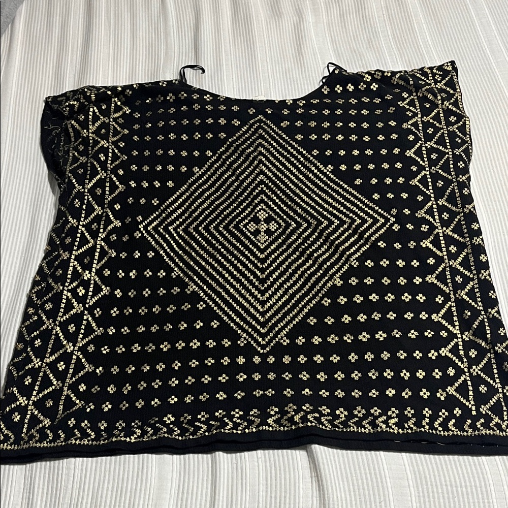 Free People Black and Gold Geometric Blouse - Picture 3 of 6